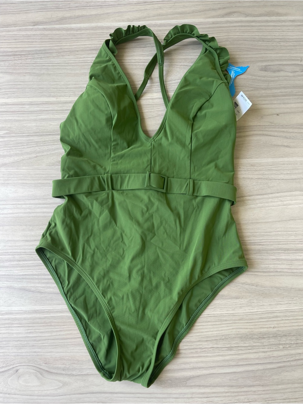 Olive Green Belted One-Piece Swimsuit - Women Intimates & Sleepwear Shapewear - Picture 3 of 11